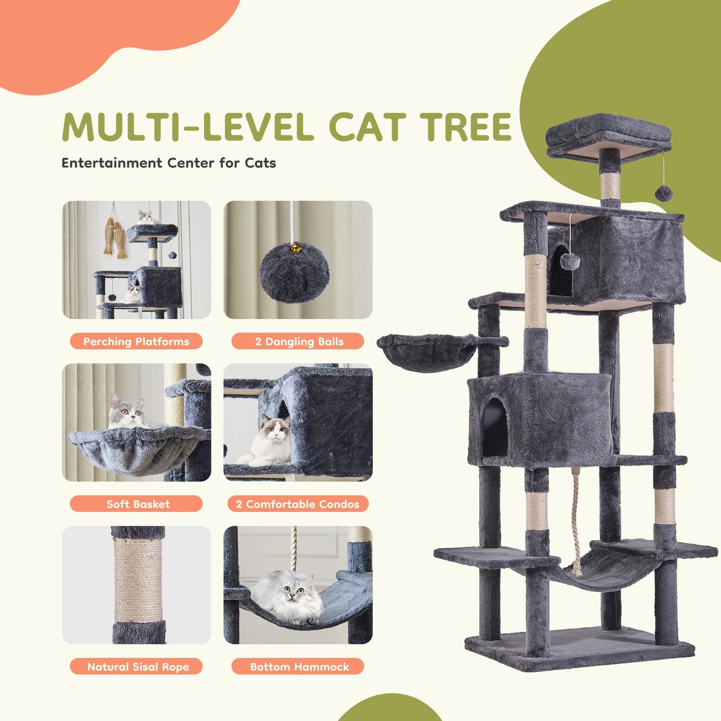 JHK Cat Tree Tower Multi Level Climbing Tower Indoor