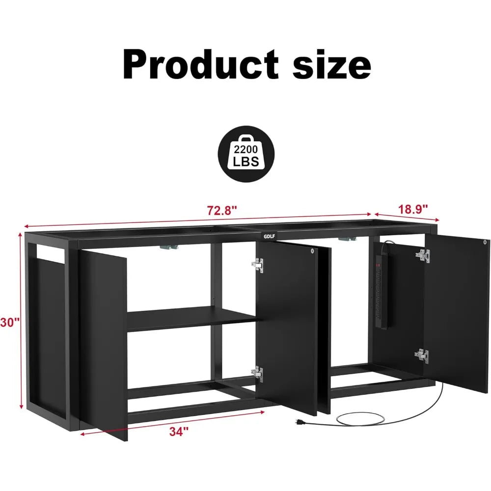 Heavy Duty Metal Aquarium Stand With Power Outlet And Cabinet