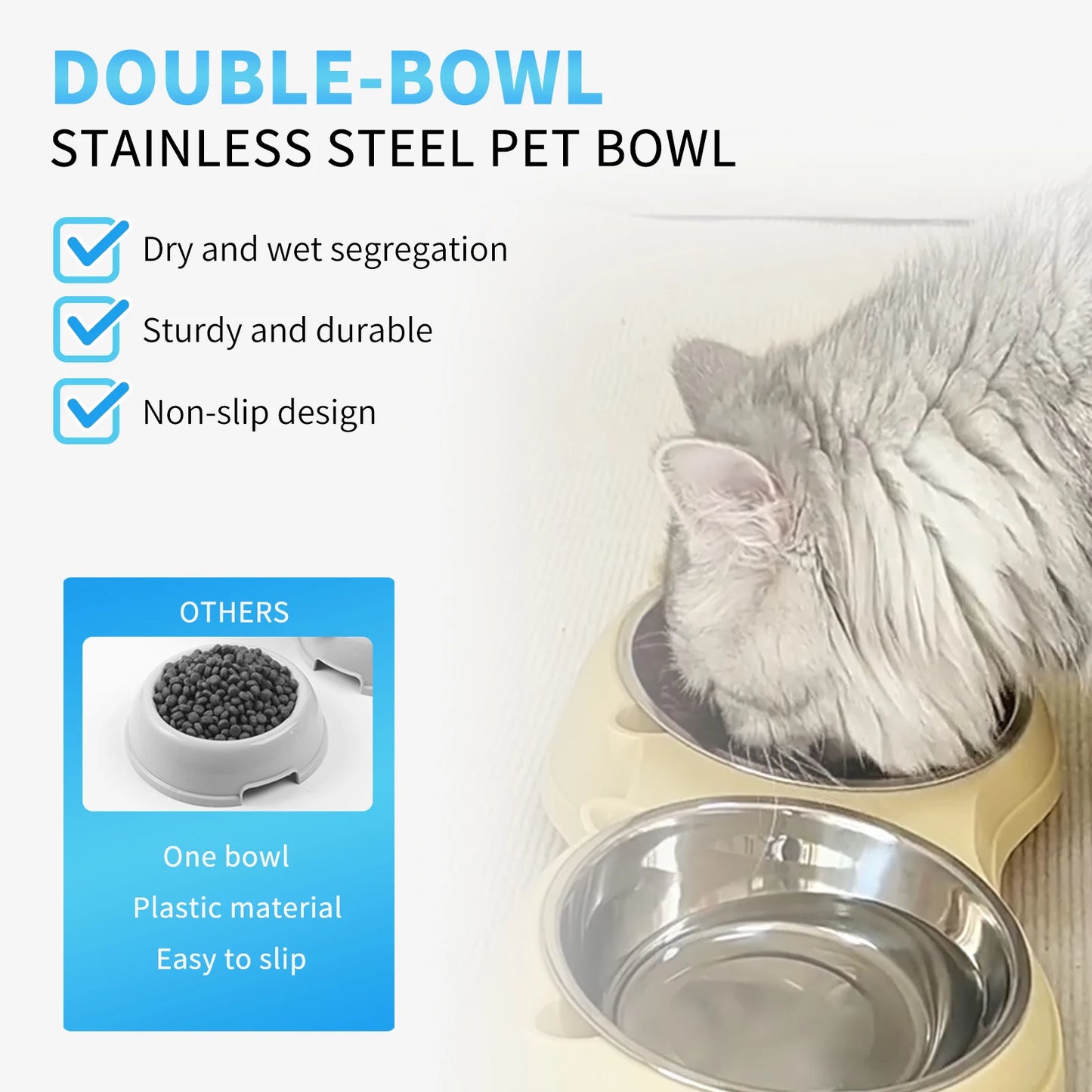 Non Slip Stainless Steel Pet Food Bowl With Detachable Bowls