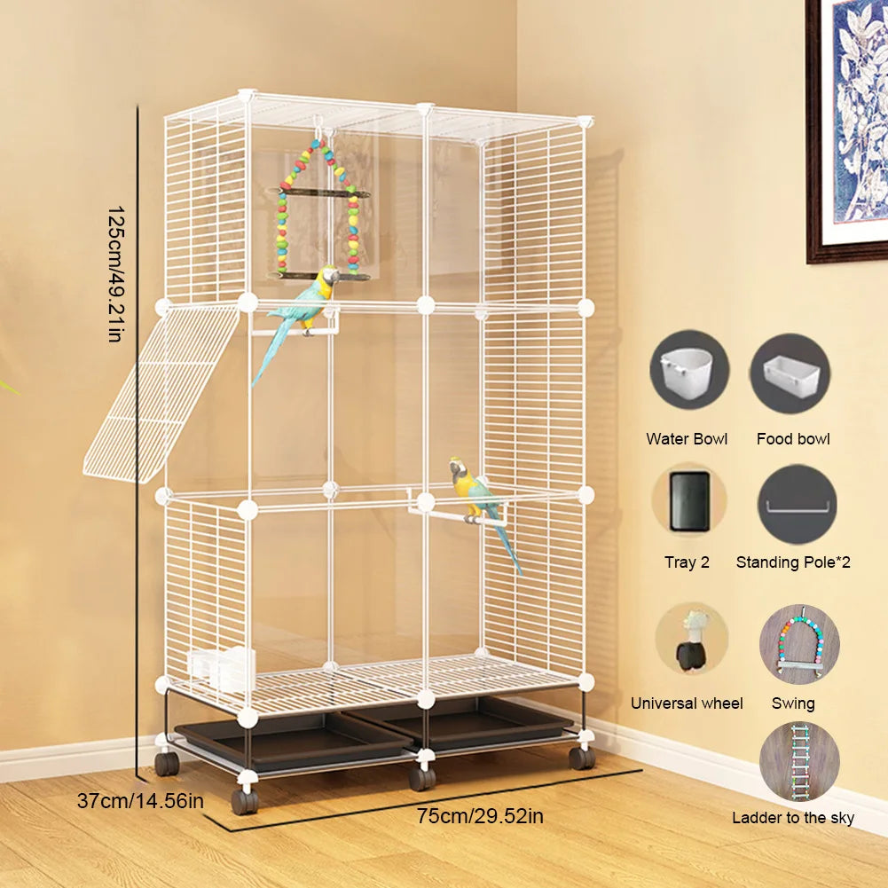 Large Bird Cage Multi Level Aviary With Removable Tray Parrot