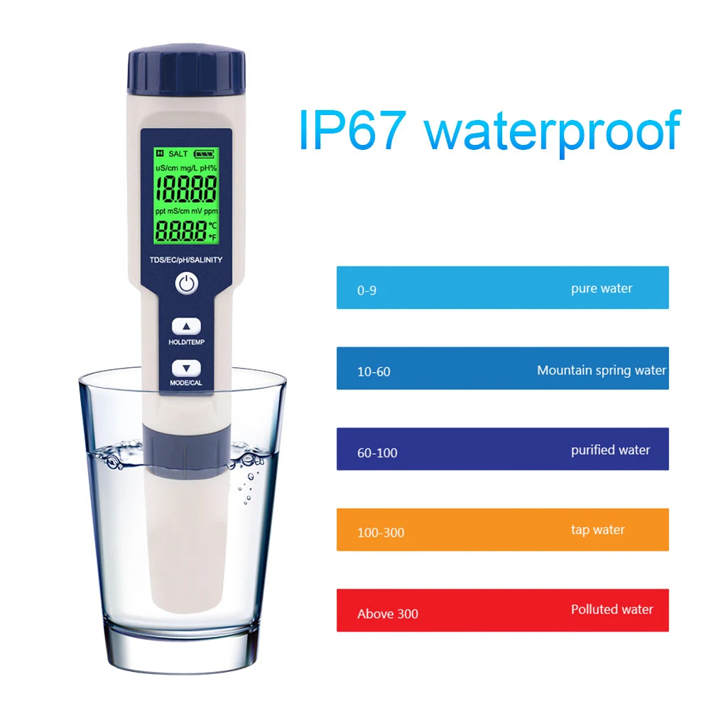 5 In 1 Digital TDS EC PH Salinity Temperature Meter