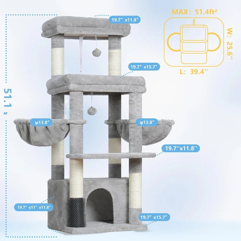 Cat Tree Tower With Platform Condo Hammocks And Brush