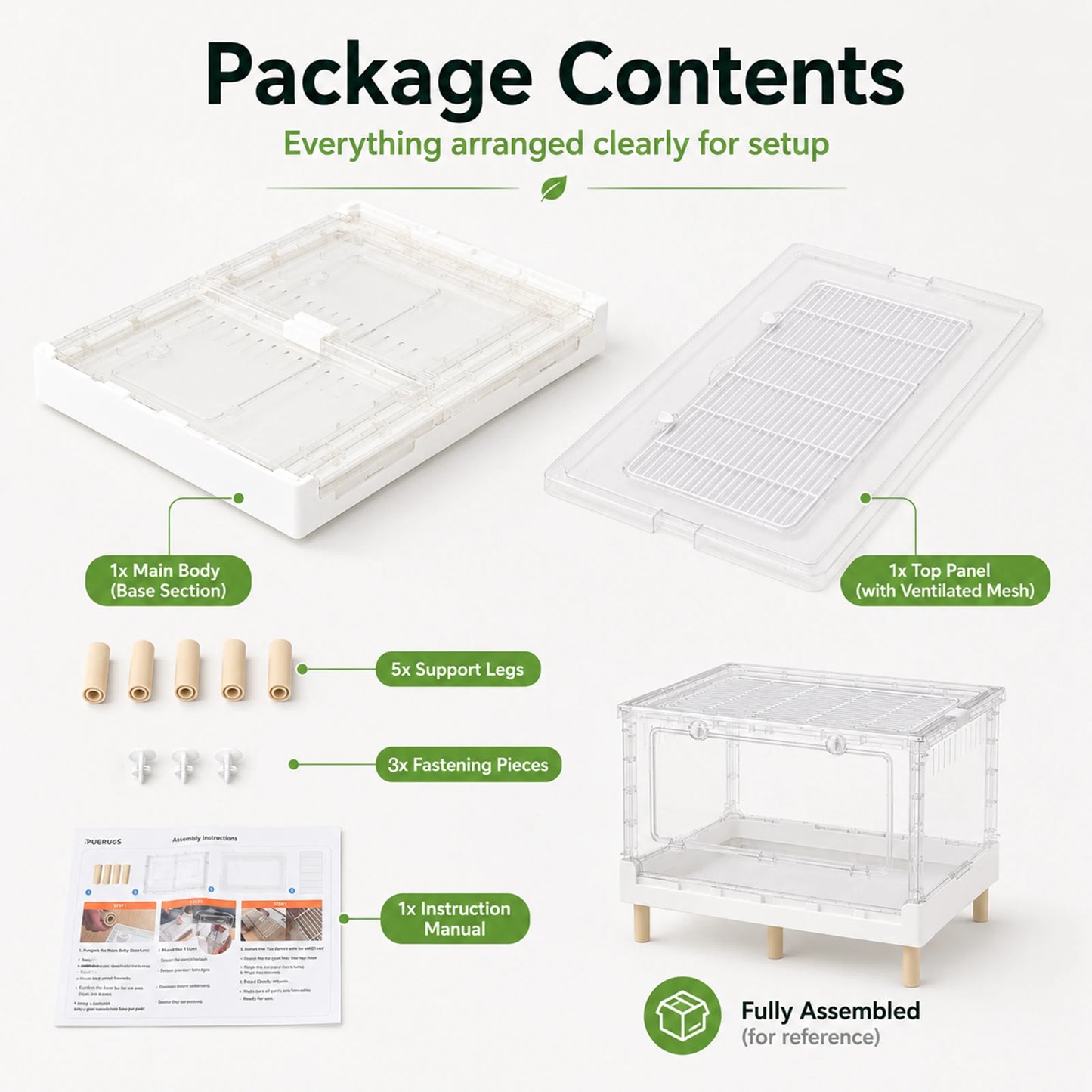 Foldable Reptile Terrarium With Front Opening Door Clear Ventilation Habitat