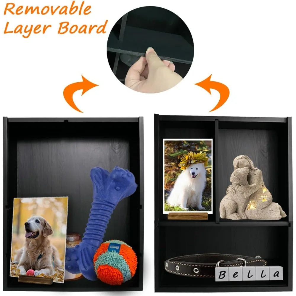 Traditional Handcrafted Pet Remembrance Shadow Box With Premium Shelving Canines