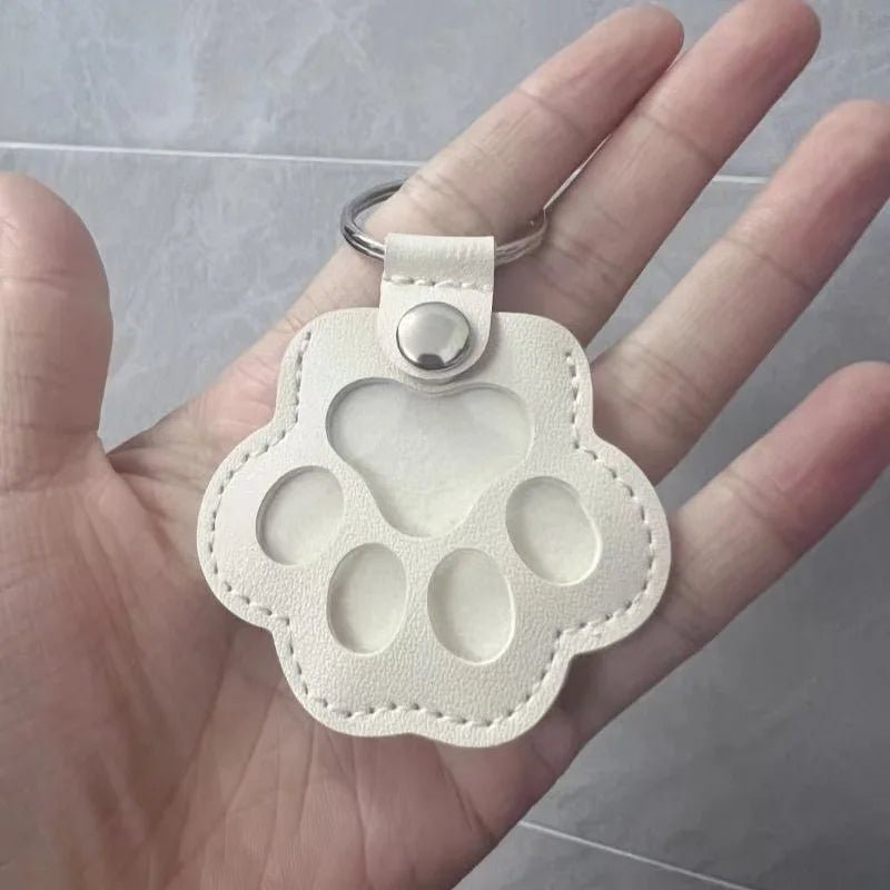 Leather Memorial Pet Hair Storage Keychain Cat Paw Charm