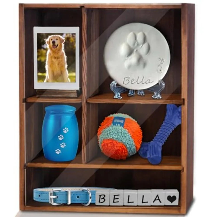 Solid Wood Pet Memorial Shadow Box Frame With Adjustable Shelves