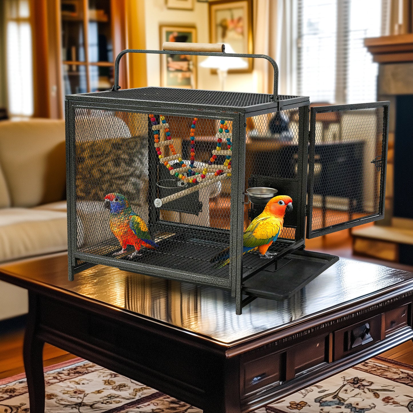 Wrought Iron Travel Bird Cage With Handle Parrot Canaries Budgies
