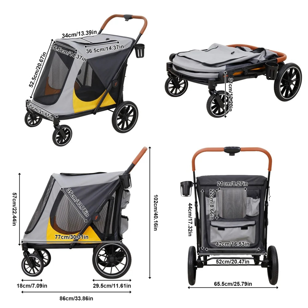 Foldable Dog Stroller Carrier With Removable Cushion Up To 42kg
