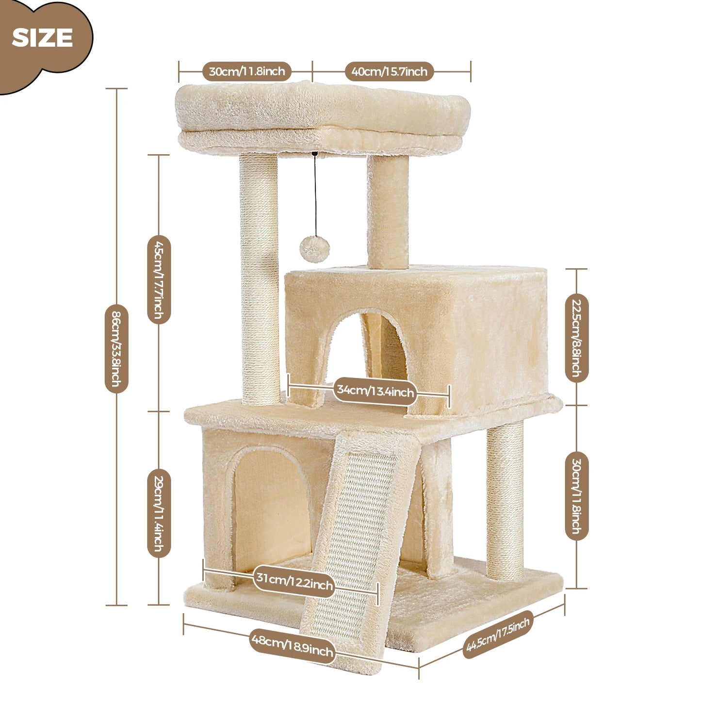 PEQULTICN Large Cat Tree Indoor Multi-Level Tower With Scratching Post