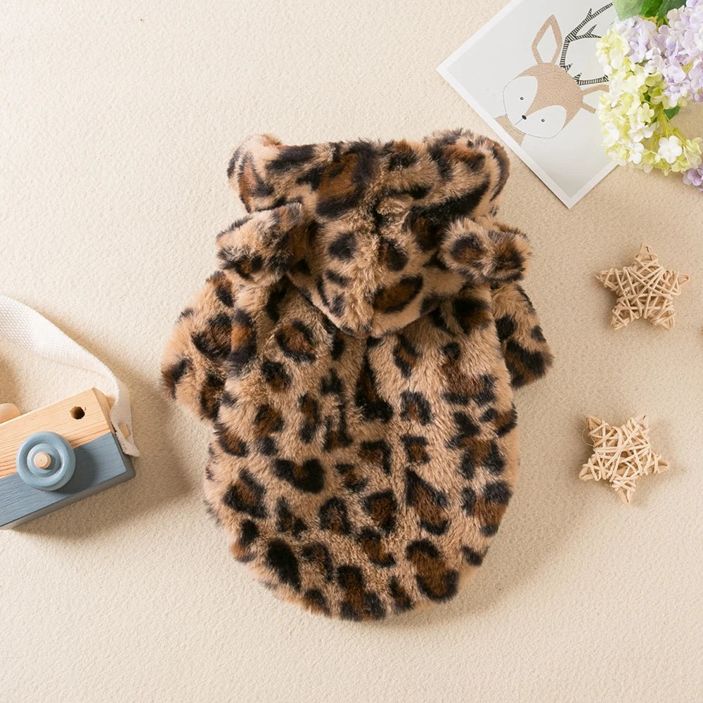 Winter Fleece Dog Hoodie Leopard Pattern Coat for Dogs