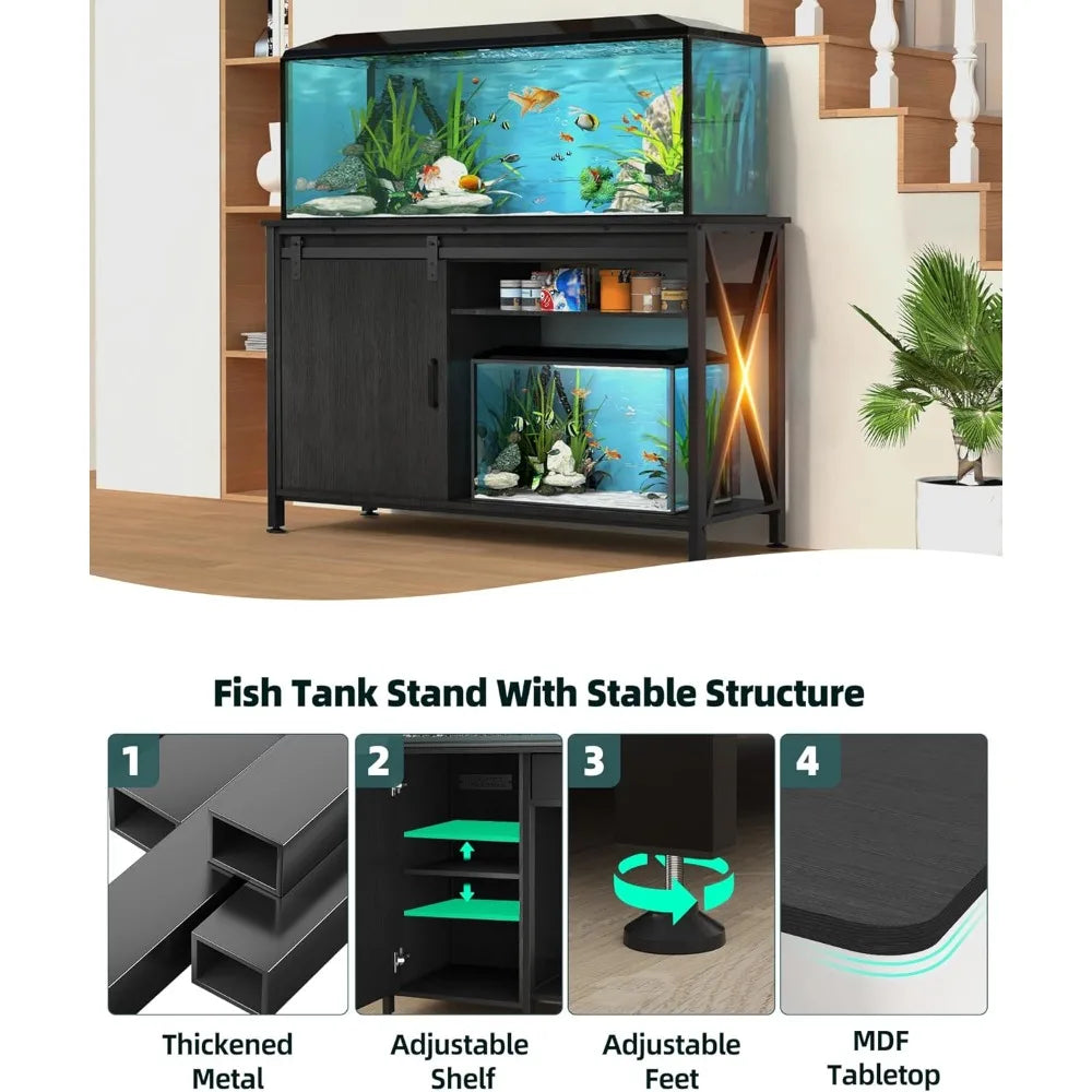 Heavy Duty Metal Aquarium Stand With Sliding Door And Power Outlet