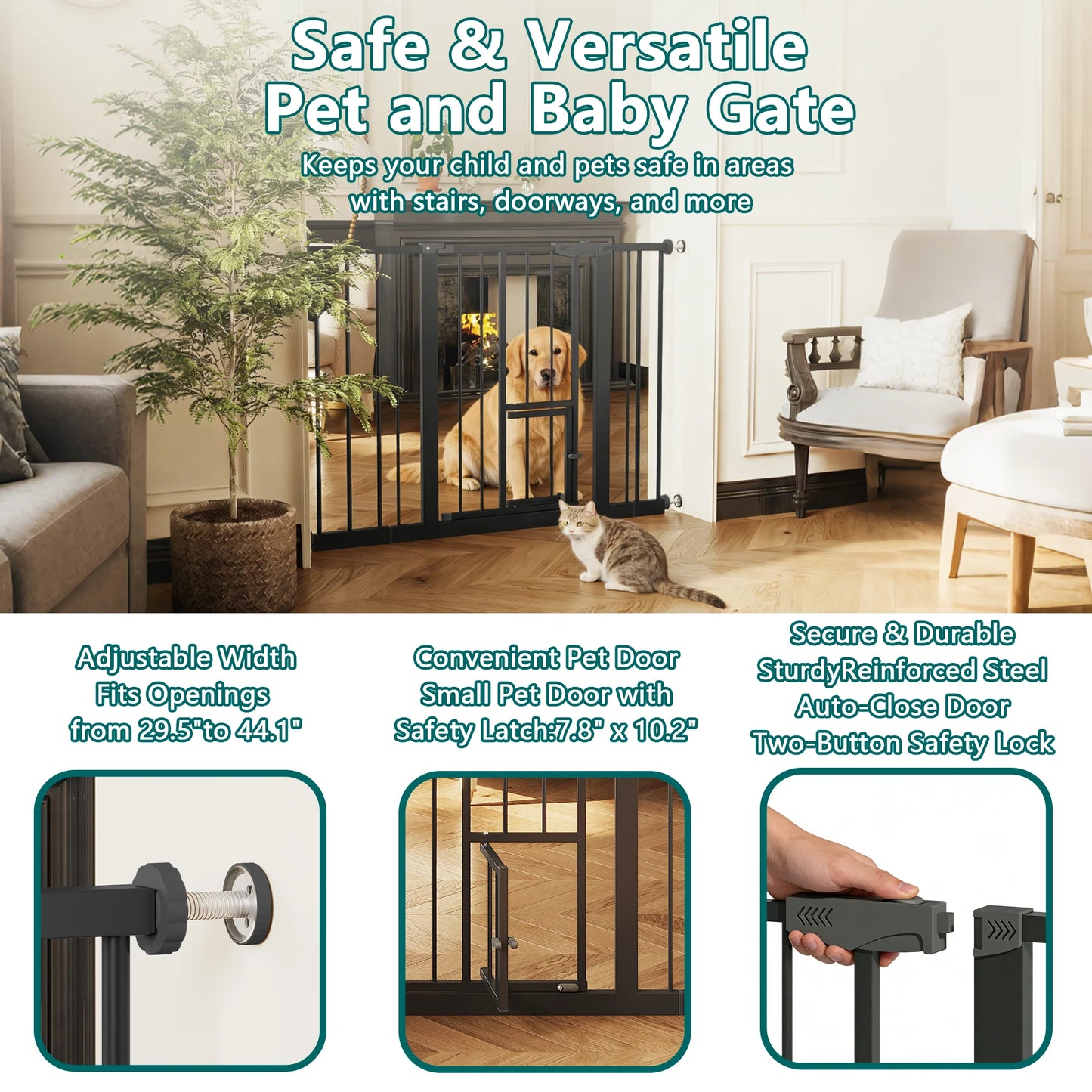Walk Through Baby Gate With Cat Door For Stairs Safety