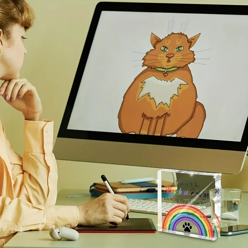 2D Flat Acrylic Pet Memorial Gift Rainbow Bridge Paw Print