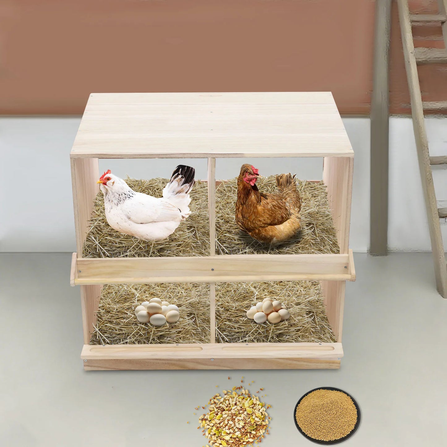 Color Four Compartment Wooden Chicken Nesting Box Anti Roll Guard