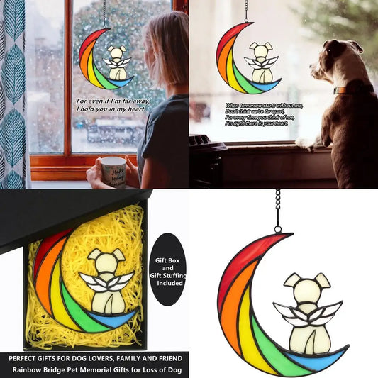 Stained Glass Rainbow Bridge Dog Memorial Suncatcher