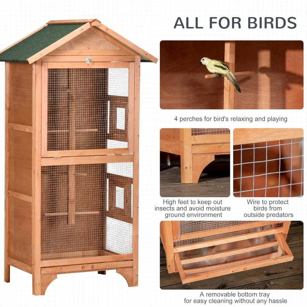 Wooden Outdoor Bird Cage For Finches And Parakeets With Tray