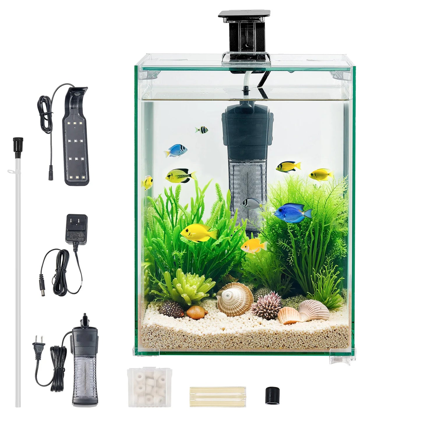 SucceBuy Square Glass Aquarium With Adjustable 3 Color Lighting Self Cleaning