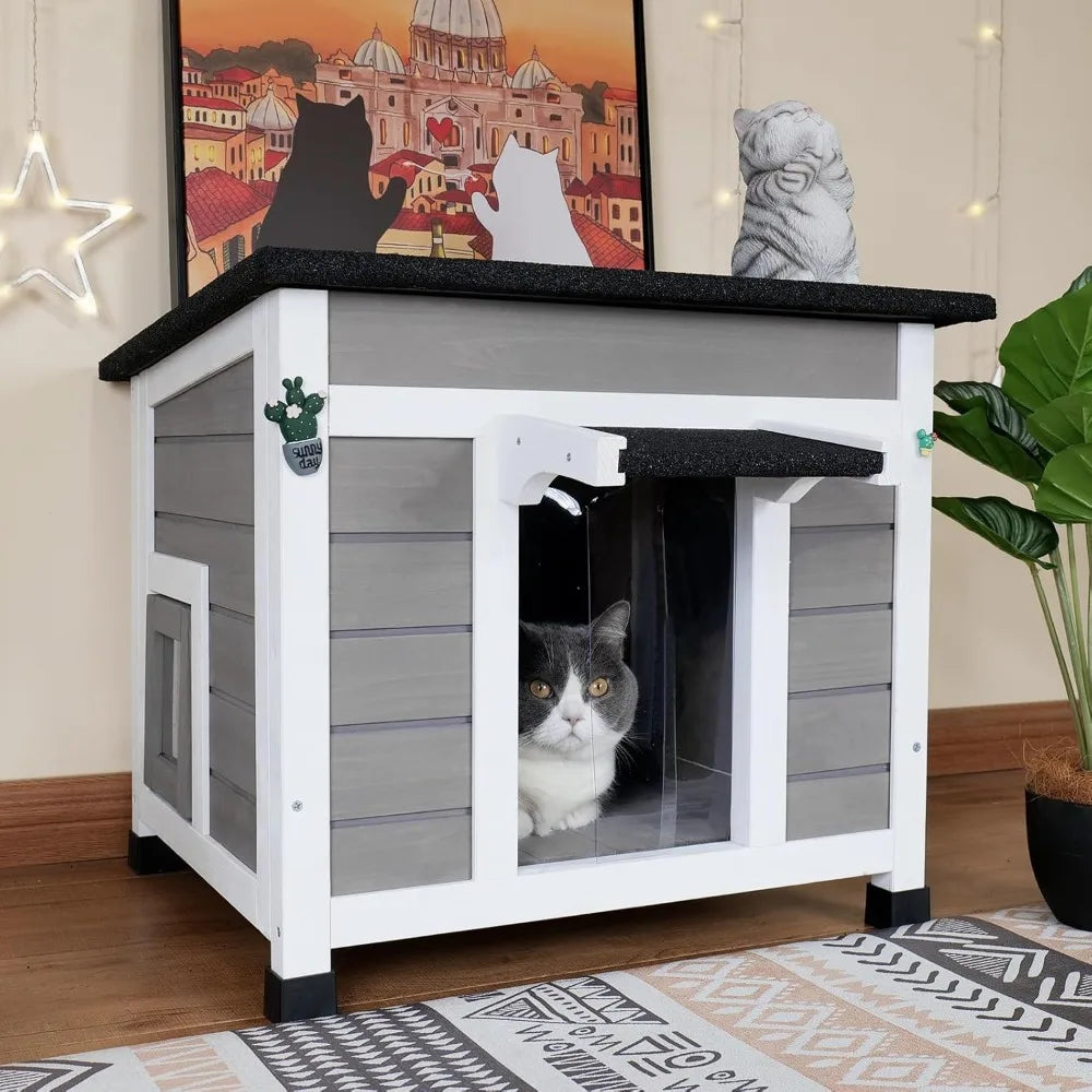 DAFIFY Insulated Cat House Weatherproof Outdoor Shelter For Feral Cats