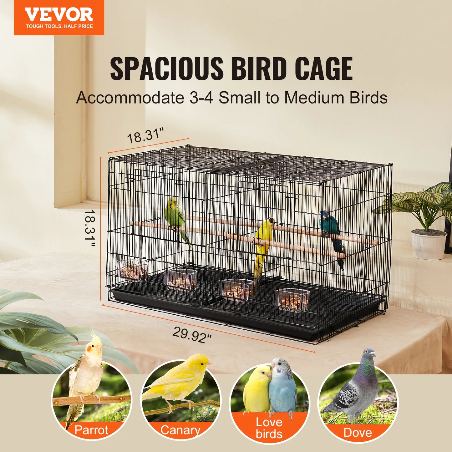 Stackable Divided Bird Cage for Travel with Handle and Perches