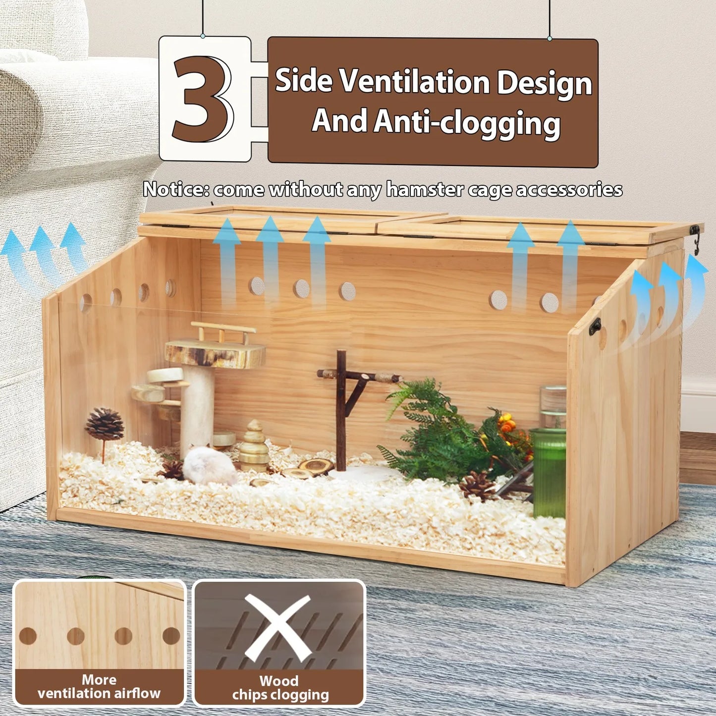 Wooden Hamster Cage With Openable Top Hutch For Small Animals