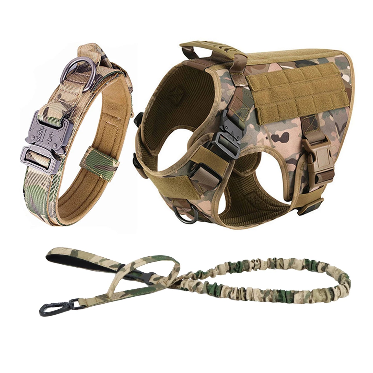 Nylon Tactical Dog Harness With Molle Pouches For Medium To Large Dogs