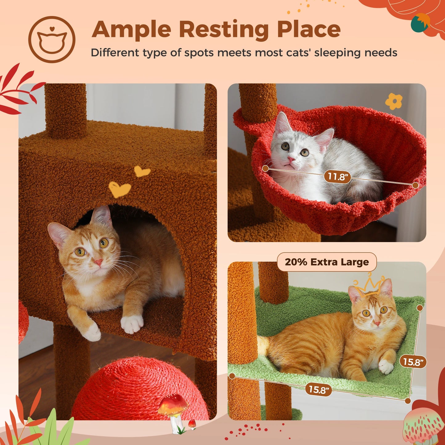 PETEPELACN Cat Tree Floor To Ceiling Tower With Adjustable Height Condo Hammock