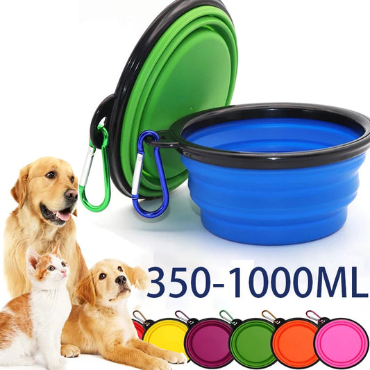 Foldable Portable Dog Feeder Bowl 2-In-1 Travel Dispenser With Carabiner