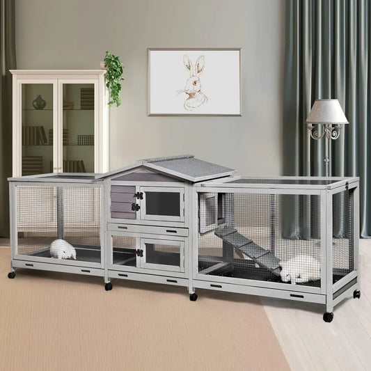 Rabbit Hutch Indoor Outdoor Cage On Wheels With Trays