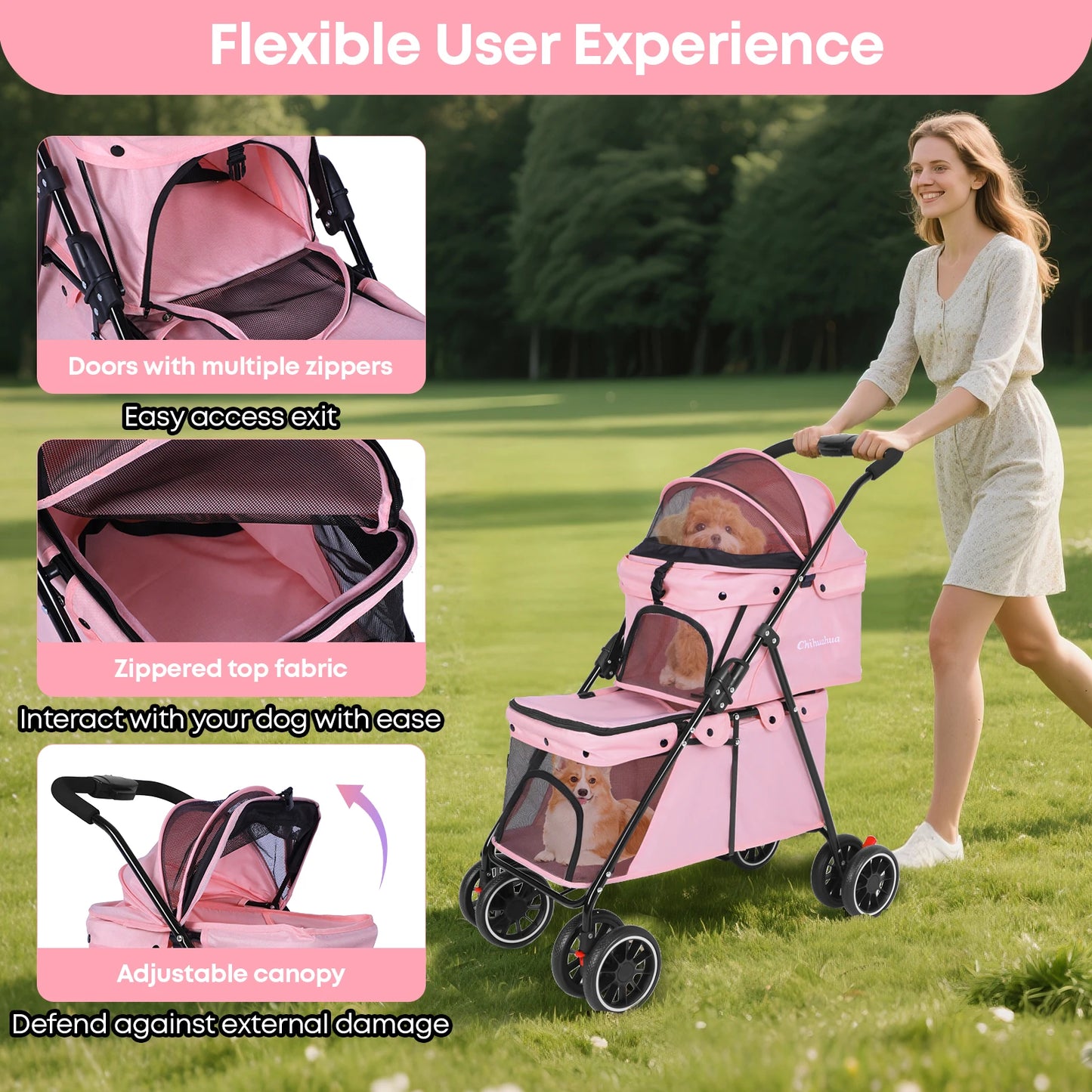Double Pet Stroller for Dogs and Cats for Two Pets