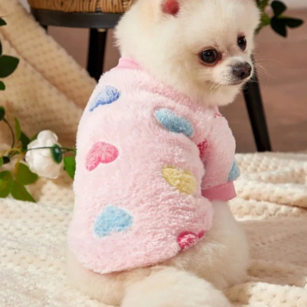 Flannel Heart Print Dog Vest Coat Winter Fleece Pet Clothes