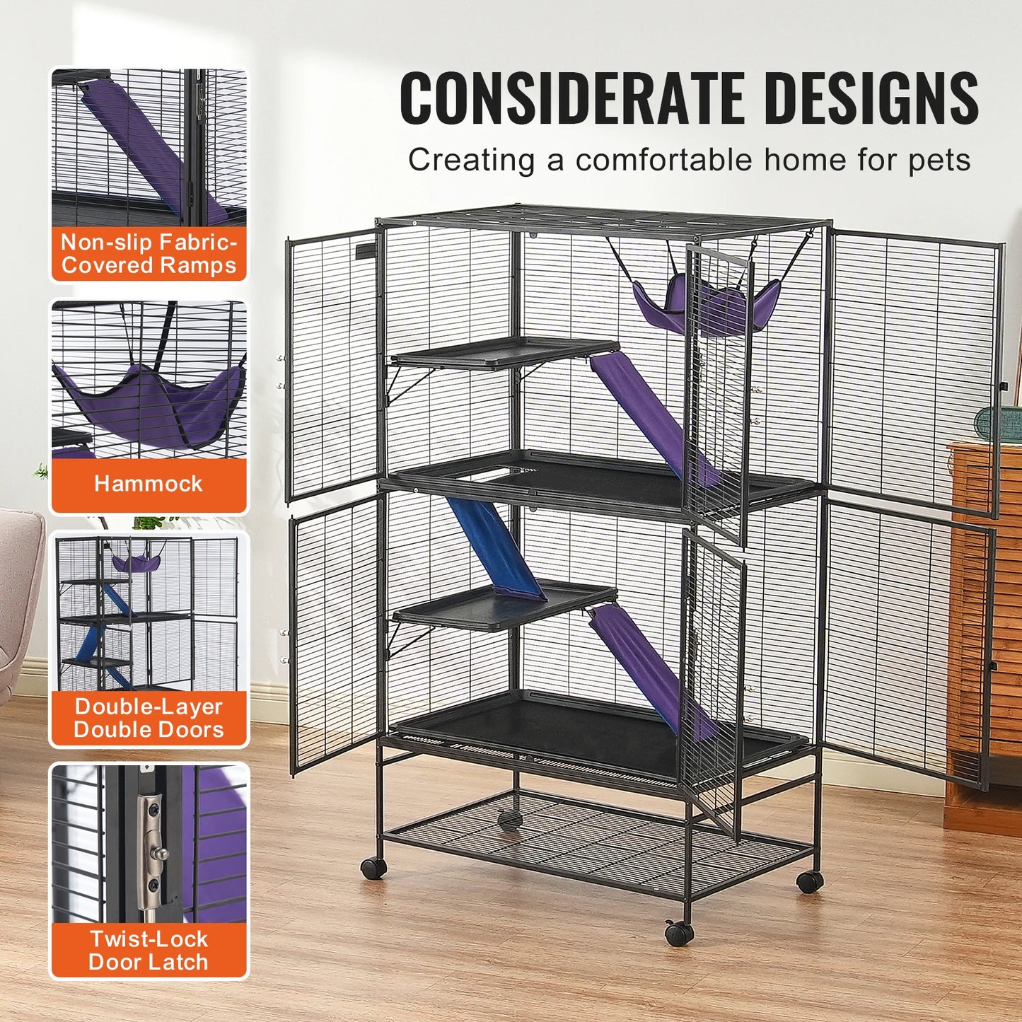 SucceBuy Rolling Metal Ferret Cage Four Tier Critter Nation Cage