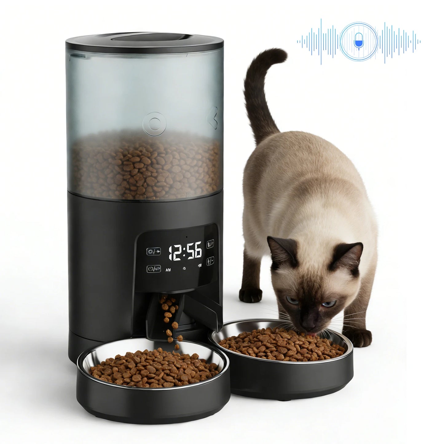 Automatic Cat Feeder Dual Power Supply With 2 Stainless Bowls