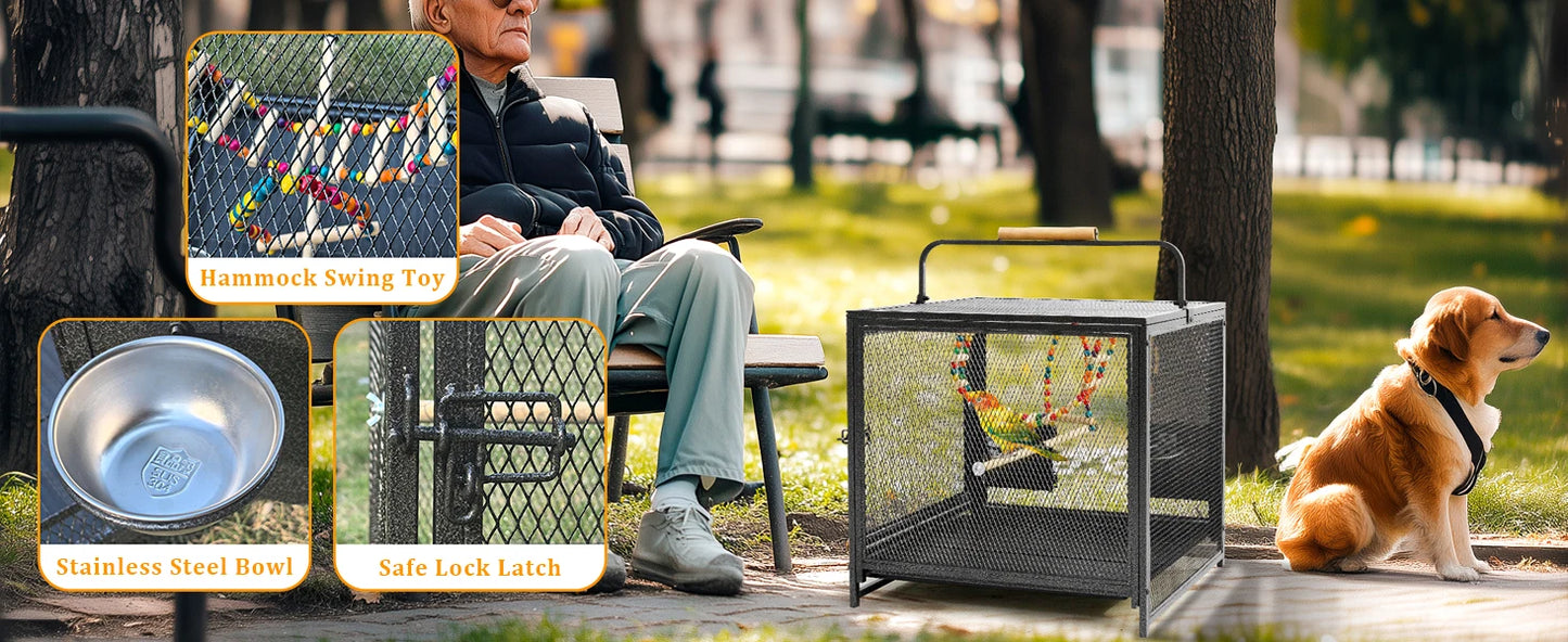 Heavy Duty Wrought Iron Travel Bird Cage With Wooden Perch