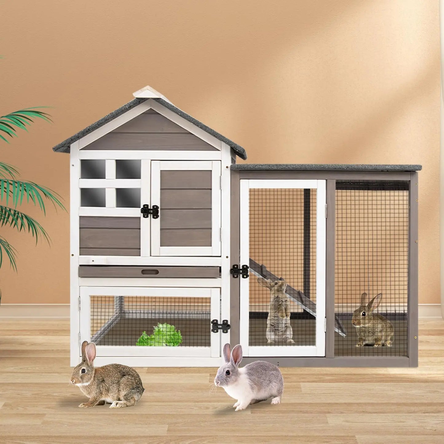 HiMISSCN Two Story Rabbit Hutch Indoor Outdoor Chicken Coop