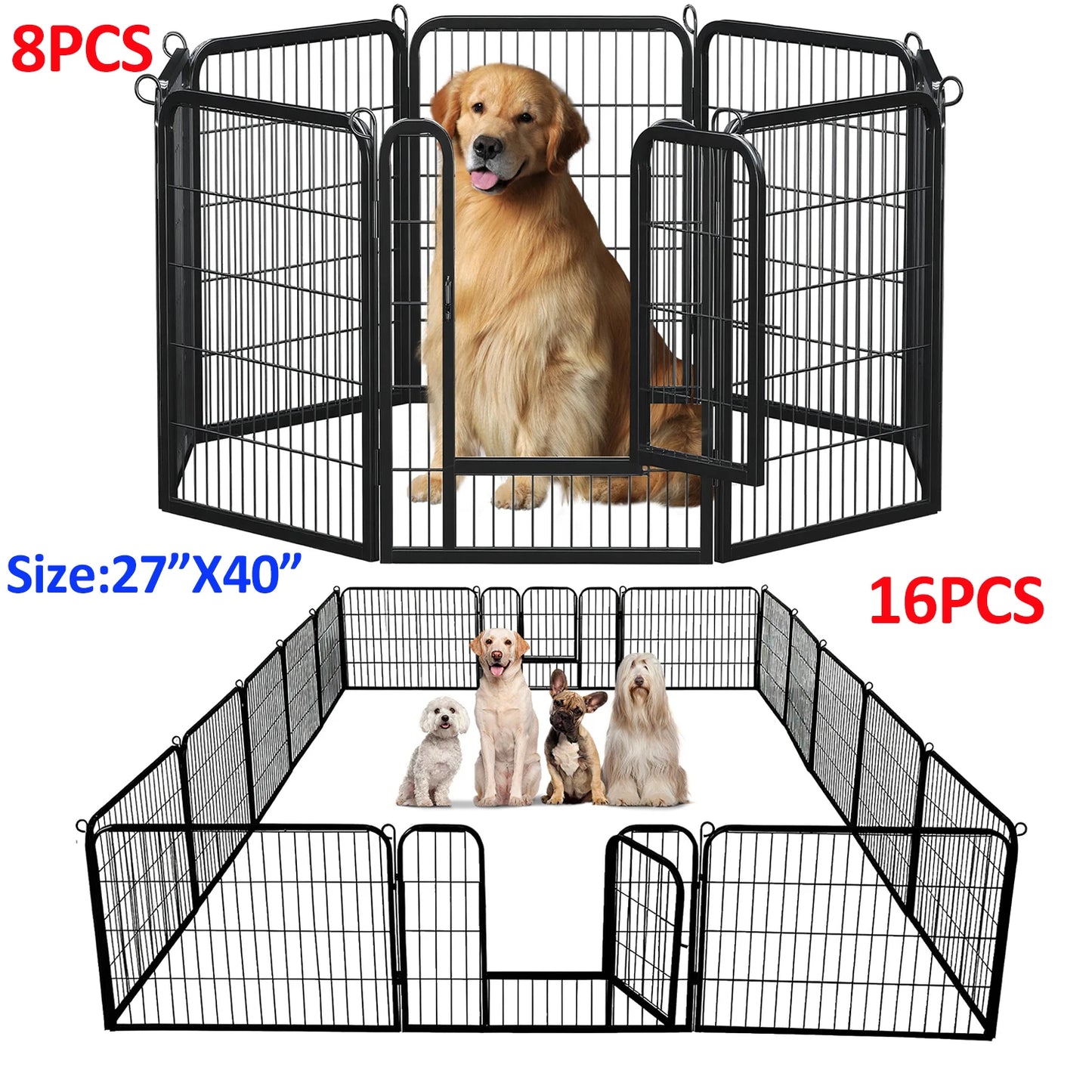 Dog Playpen With Door Foldable Metal Pet Fence For Yard