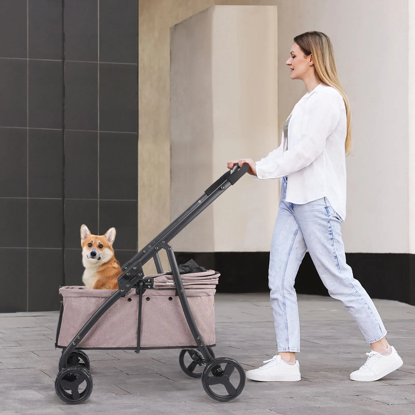 Foldable Dog Stroller Portable 4 Wheel Pet Pushchair Travel Carriage