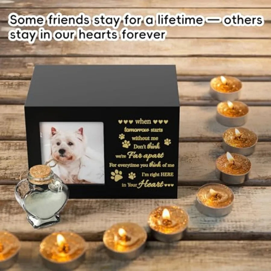 Pet Memorial Wooden Urn With Photo Frame For Dogs And Cats