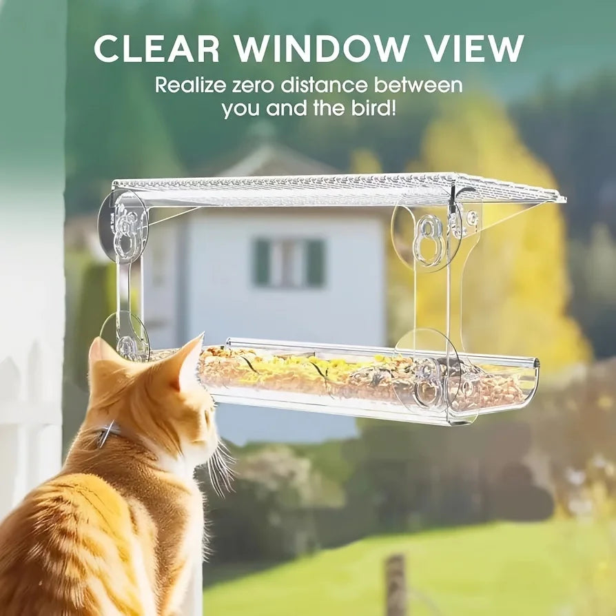 Feature Indestructible Window Bird Feeder With Seed And Water Tray