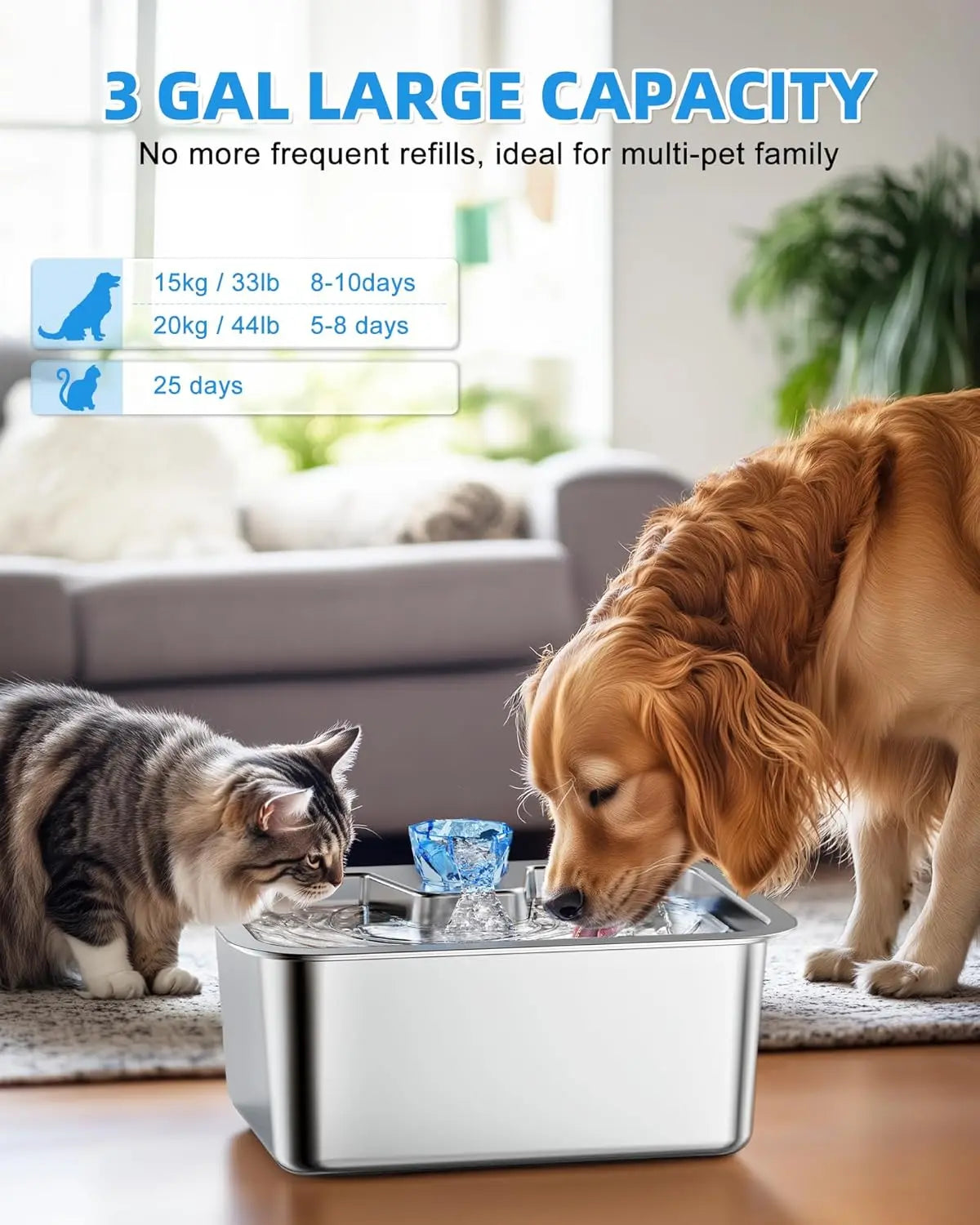 XMSJ Automatic Stainless Steel Dog Water Fountain With Filters