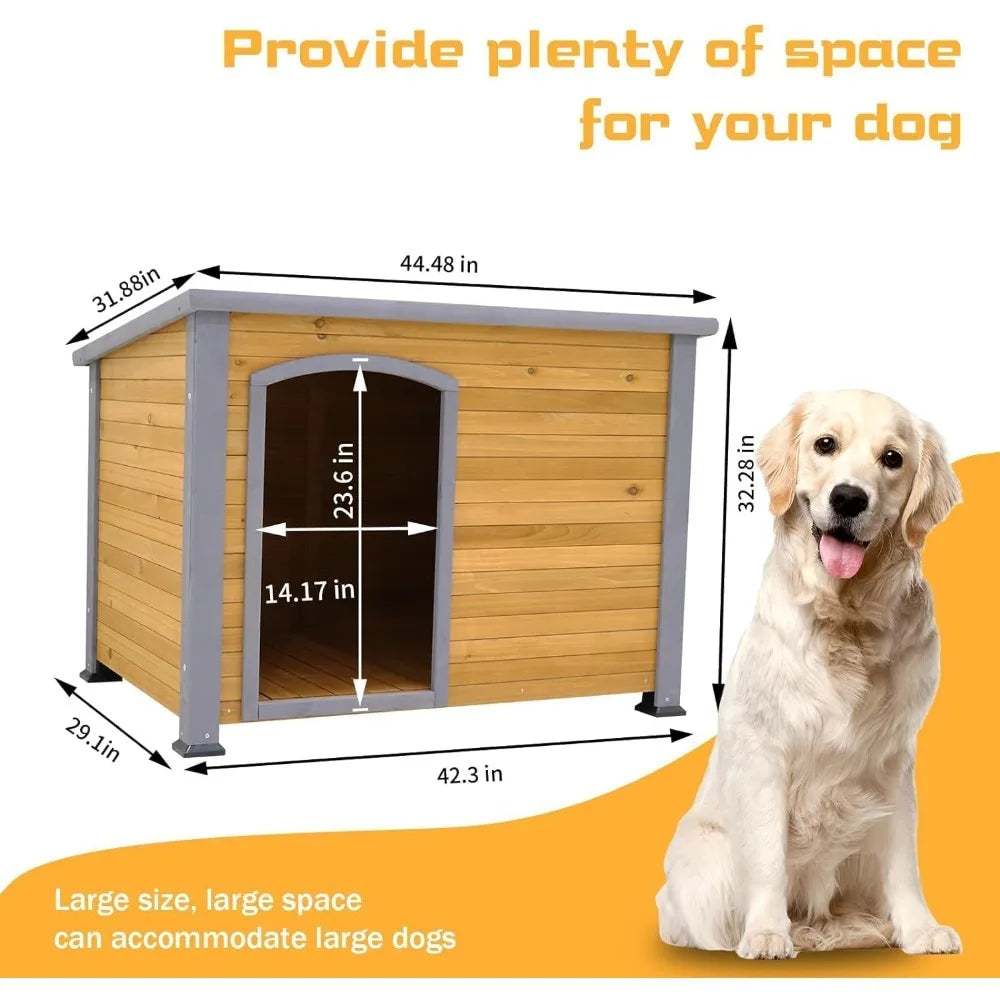 Outdoor Weatherproof Wooden Dog House Kennel for Large Dogs Indoor Outdoor Shelter