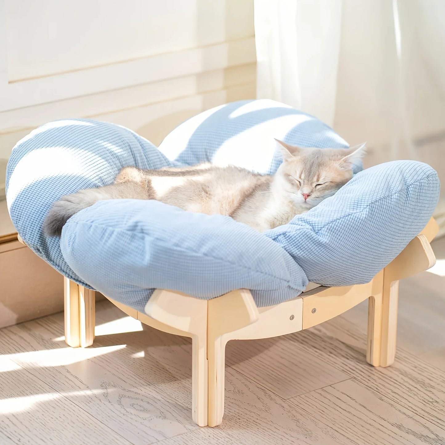 Raised Wooden Cat Bed With Soft Cushion For Indoor Use And Small Dogs