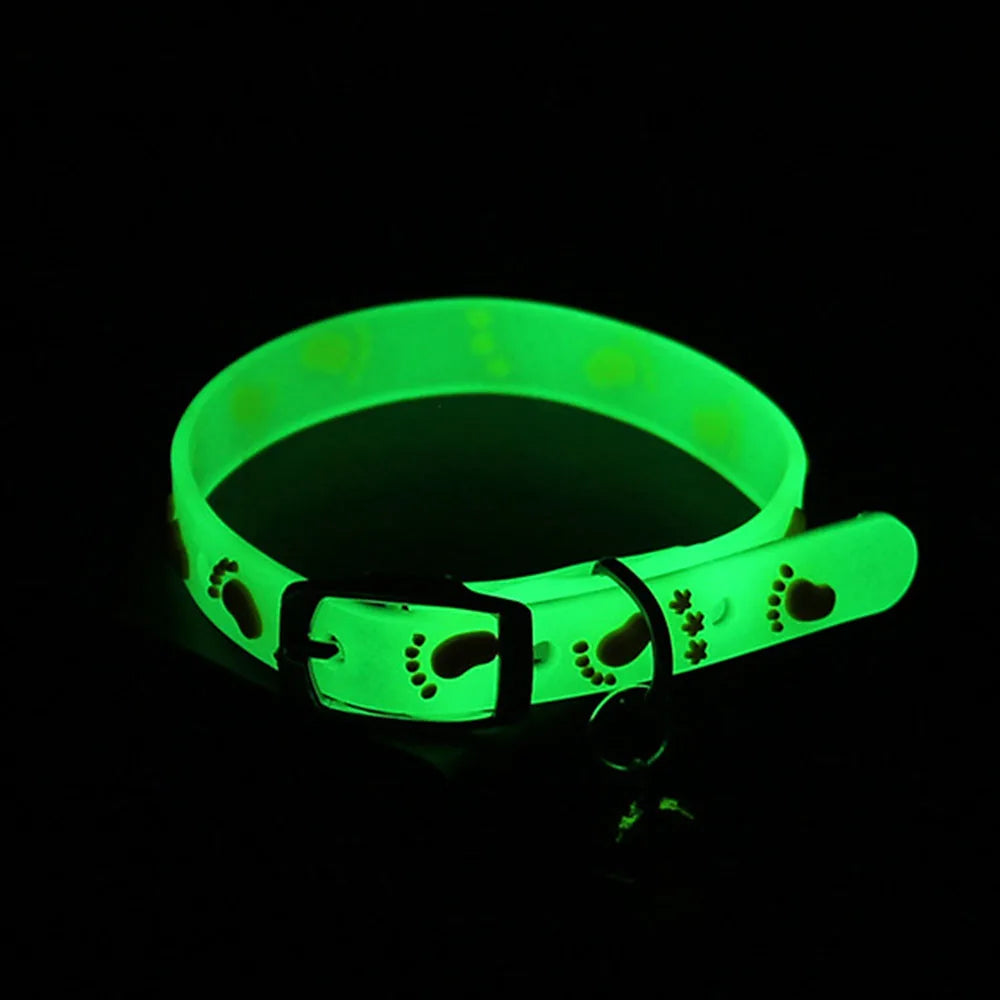 Luminous Silicone Cat Necklace Glow Collar With Bell