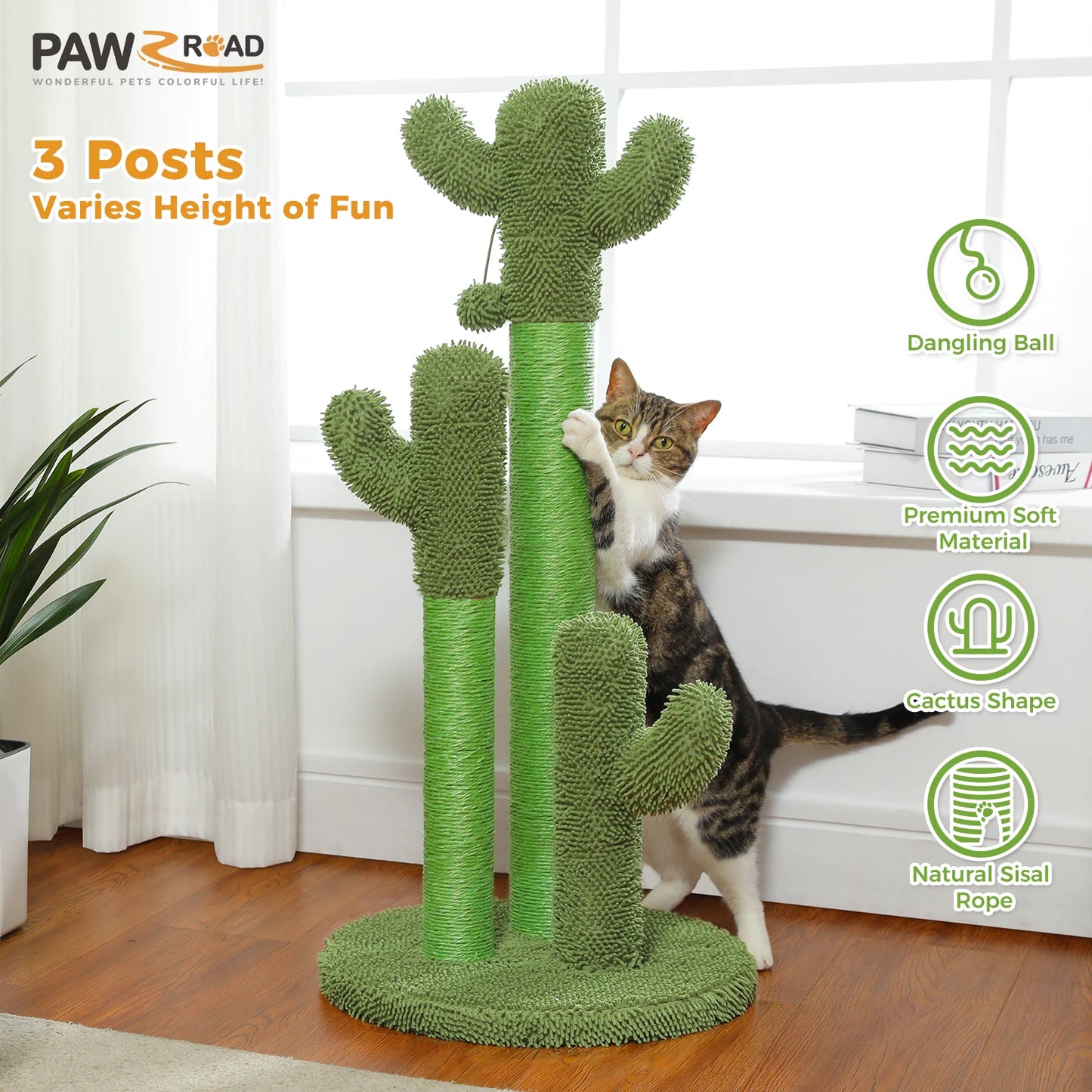 PAWZ Road Cactus Cat Scratching Post for Indoor Cats