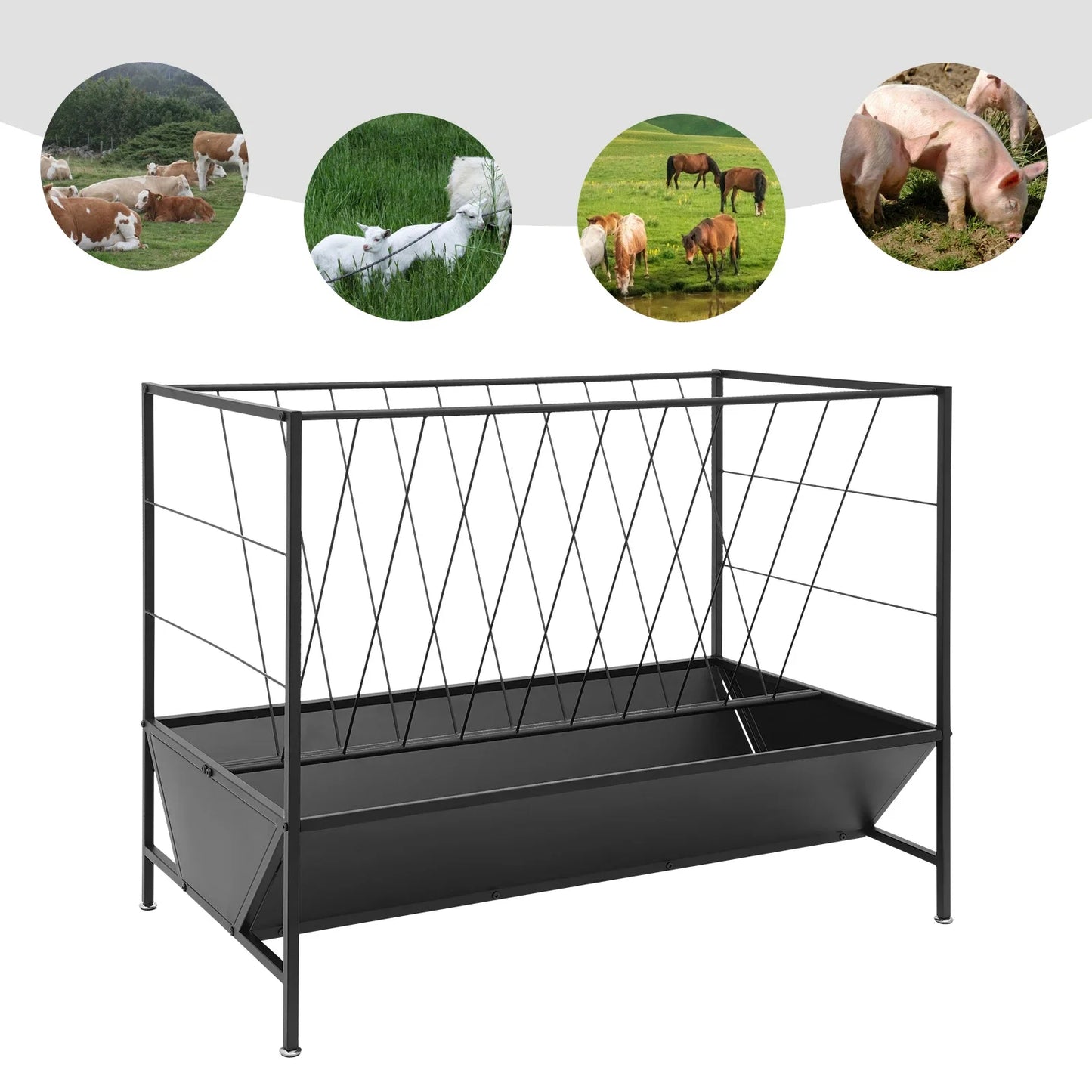 Feed Pan Pasture Hay Feeder Heavy Duty 2-in-1 Livestock