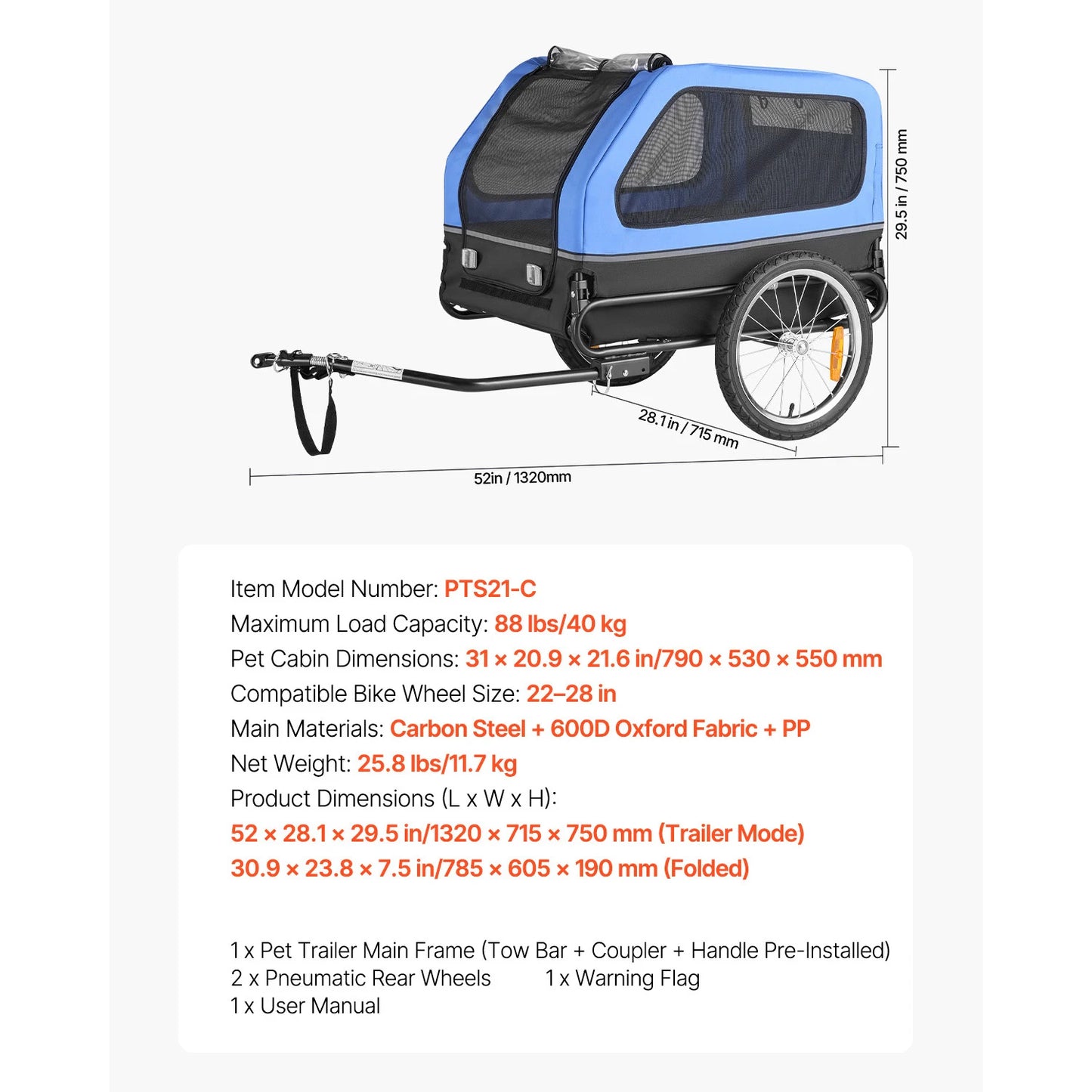 Dog Bike Trailer For Small To Medium Dogs With Quick Release Wheel