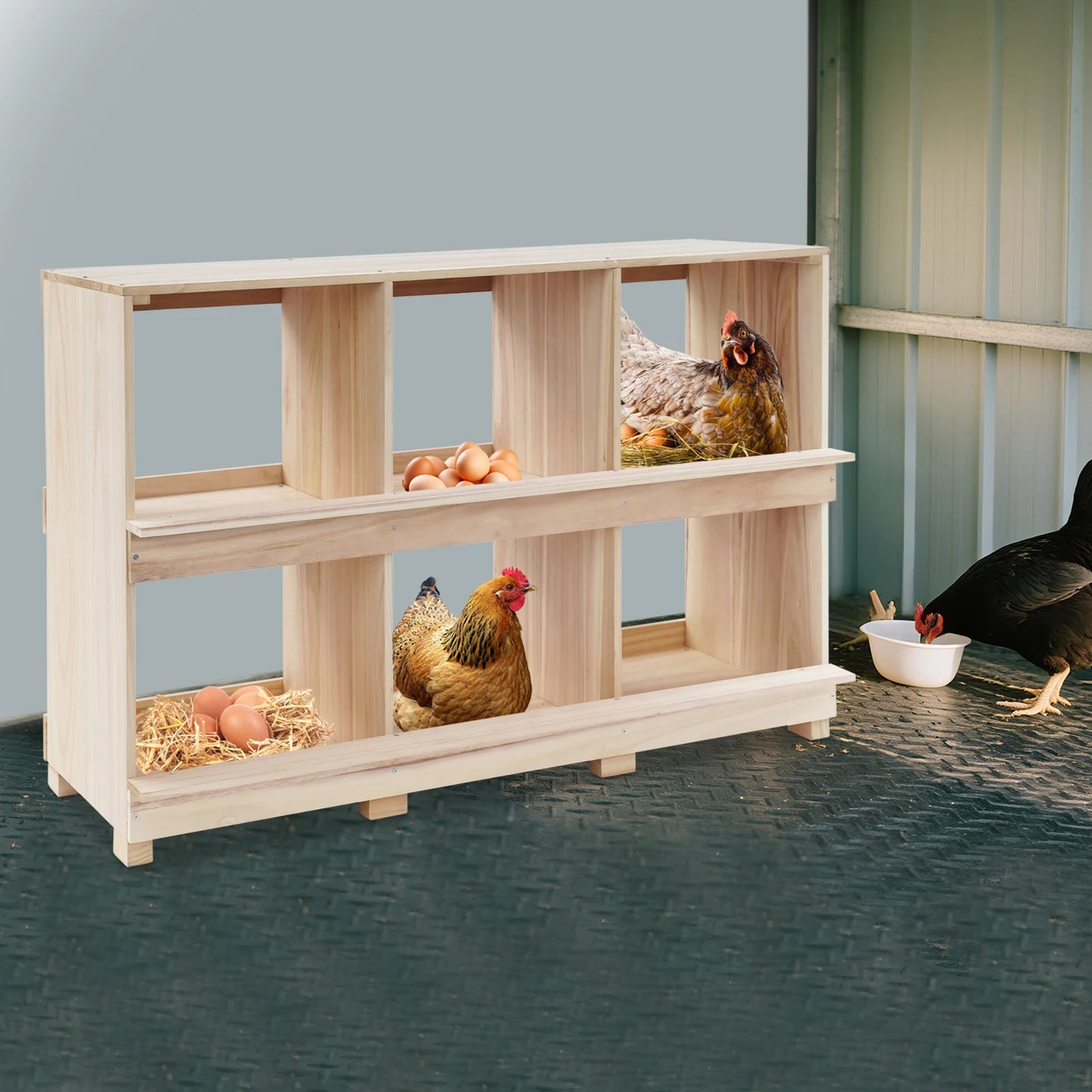 Six Compartment Wooden Chicken Nesting Box For Backyard Farm