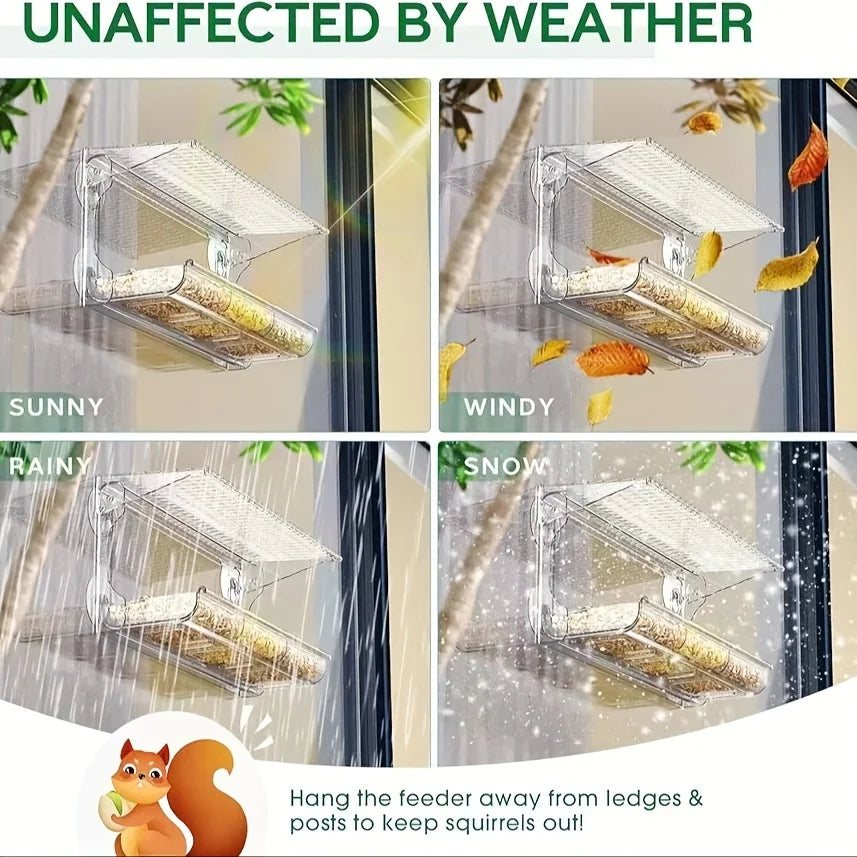 Feature Indestructible Window Bird Feeder With Seed And Water Tray