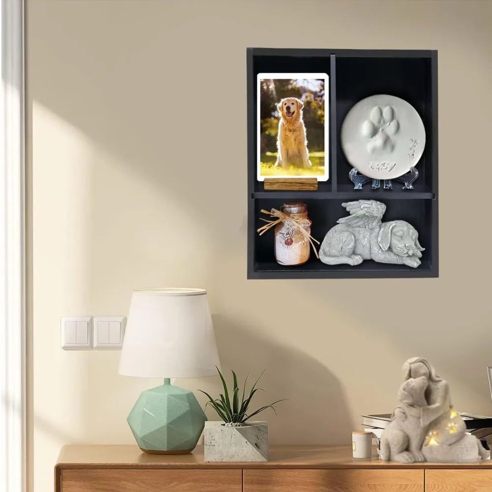Traditional Handcrafted Pet Remembrance Shadow Box With Premium Shelving Canines