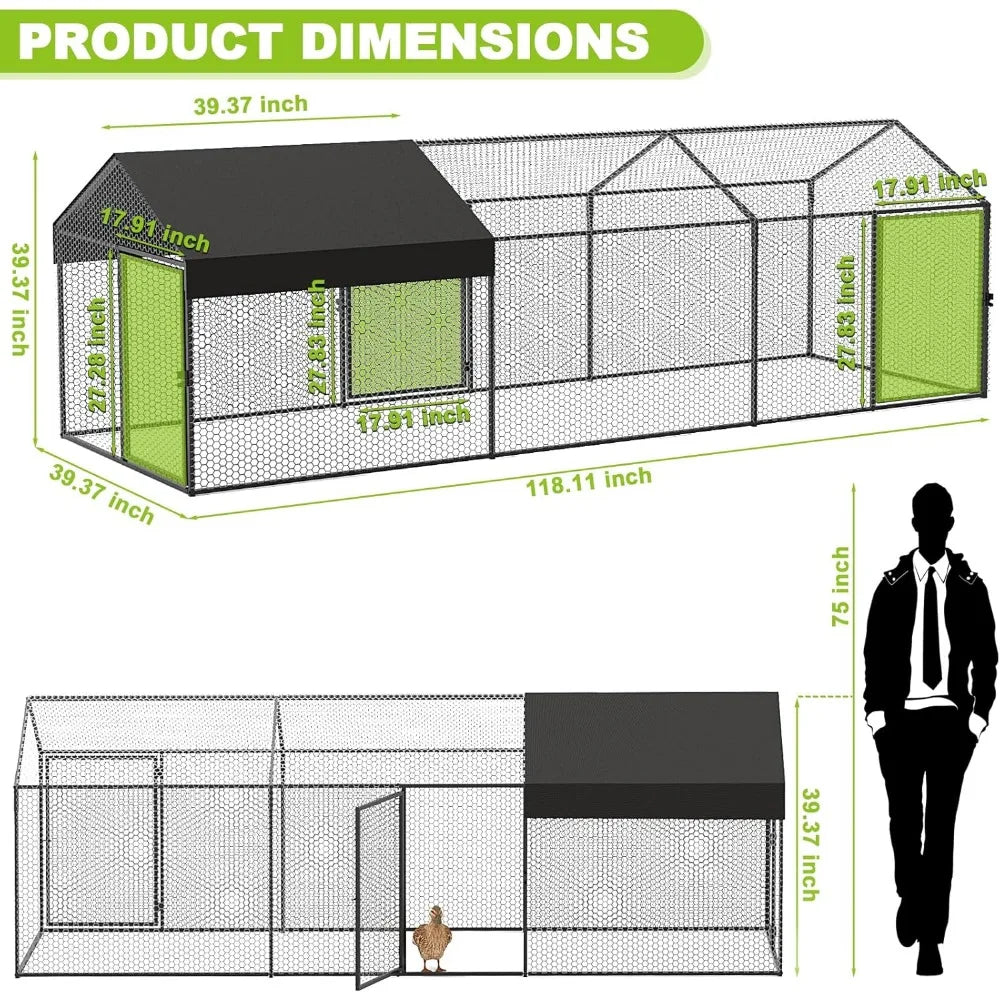 XMSJ Metal Chicken Coop Run for Outdoor Poultry Yard