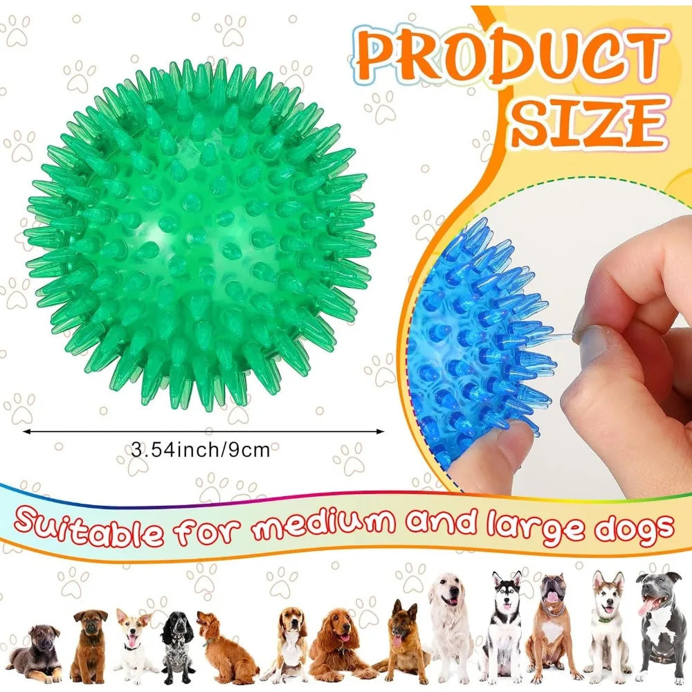 Lenwen Superpremiumquality Spikey Durable Squeaky Teething Rubber Dog Balls Toys
